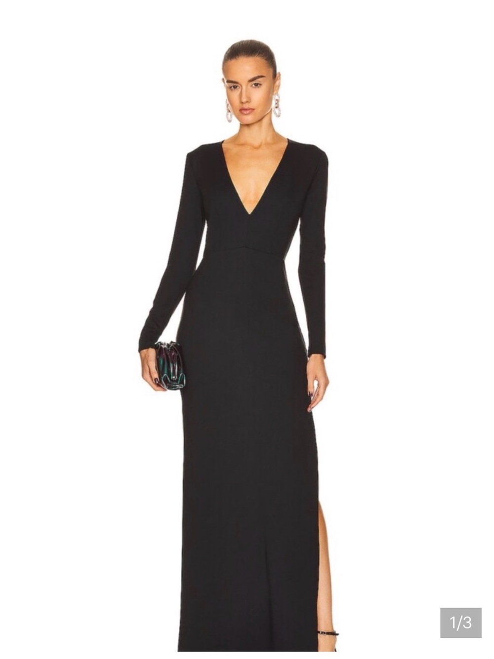 STAUD Black Long-Sleeve V-Neck Maxi Dress